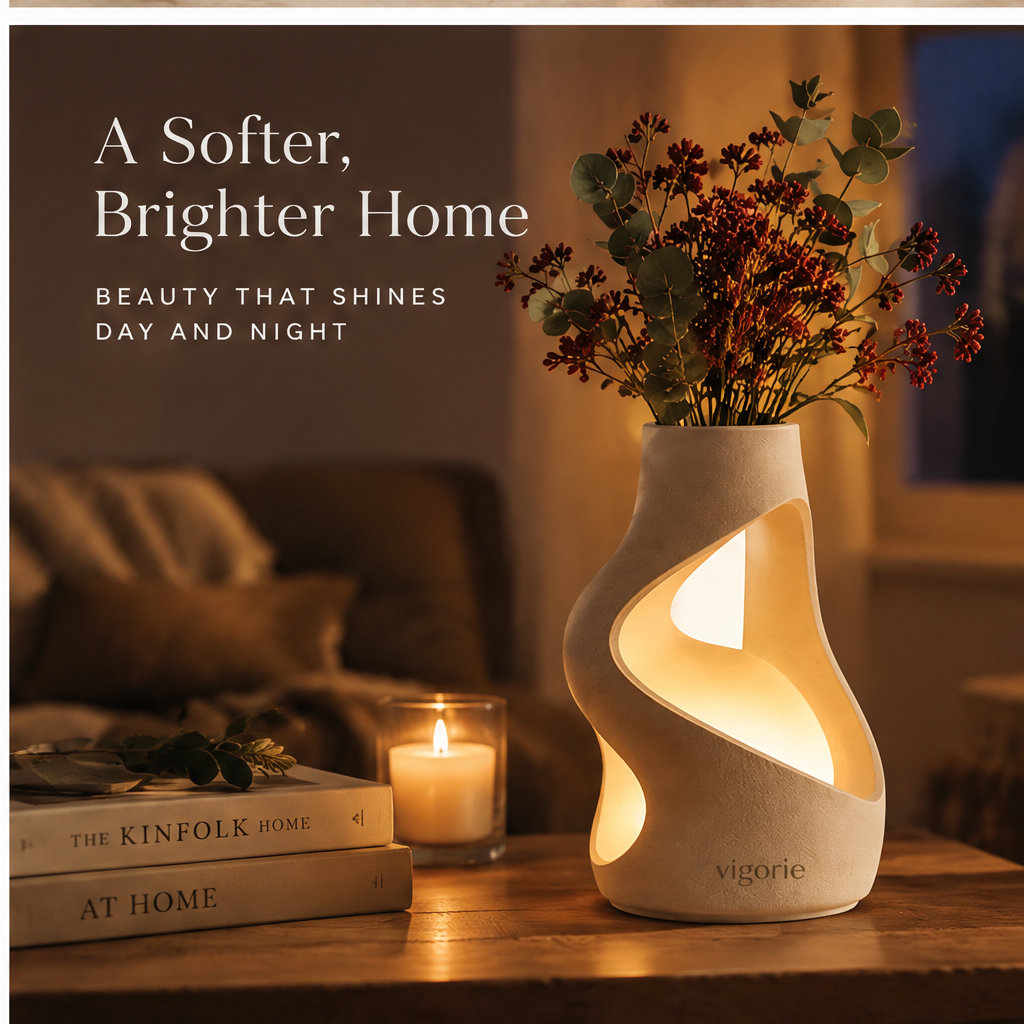š”VIGORIE⢠2-in-1 Ceramic LED Light Vase & Flower Holder
