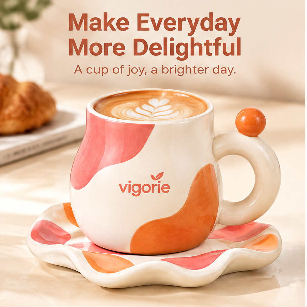 🎁VIGORIE™ Aesthetic Ceramic Coffee Mug and Saucer Set