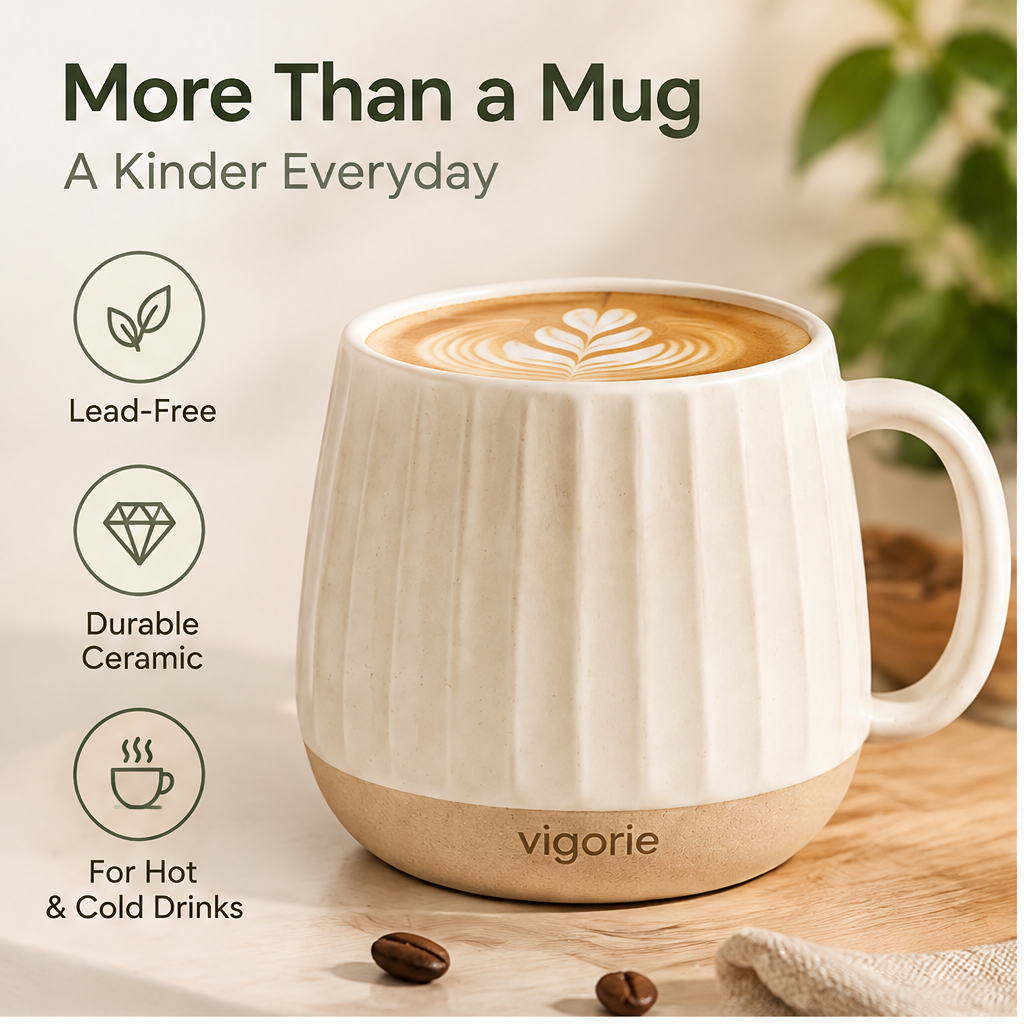 📚VIGORIE™ 16 oz Fluted Ceramic Coffee Mug with Textured Design