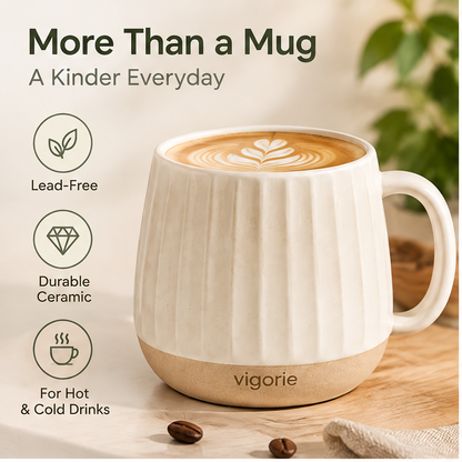 📚VIGORIE™ 16 oz Fluted Ceramic Coffee Mug with Textured Design