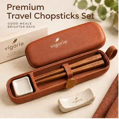 🚀VIGORIE™ Premium Natural Wood Travel Chopsticks Set with Case and Rests