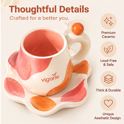 🎁VIGORIE™ Aesthetic Ceramic Coffee Mug and Saucer Set