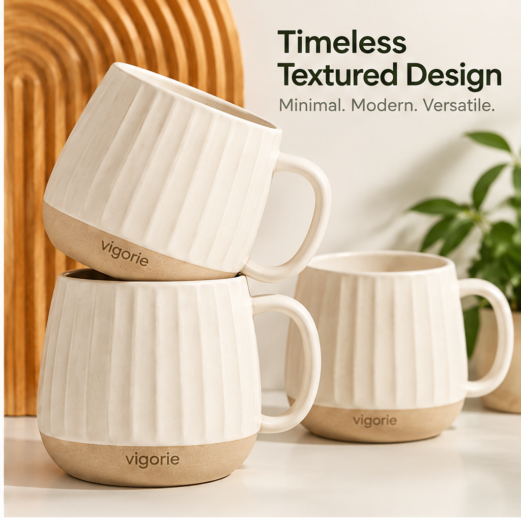📚VIGORIE™ 16 oz Fluted Ceramic Coffee Mug with Textured Design