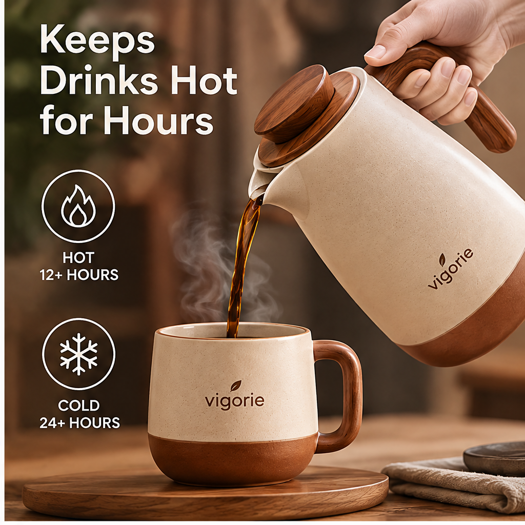 🎹VIGORIE™ Insulated Thermal Carafe with Natural Wood Lid
