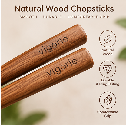 🚀VIGORIE™ Premium Natural Wood Travel Chopsticks Set with Case and Rests