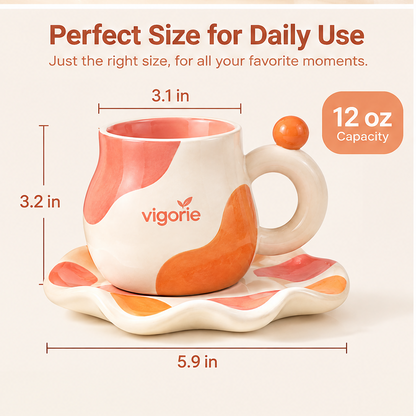 🎁VIGORIE™ Aesthetic Ceramic Coffee Mug and Saucer Set