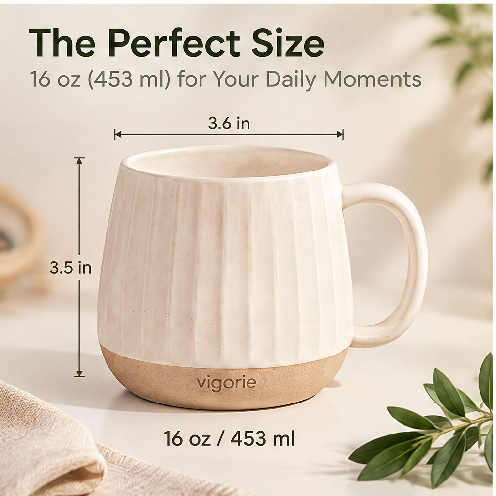 📚VIGORIE™ 16 oz Fluted Ceramic Coffee Mug with Textured Design