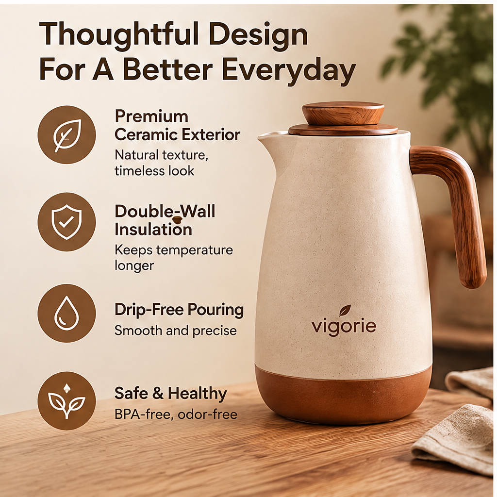 🎹VIGORIE™ Insulated Thermal Carafe with Natural Wood Lid