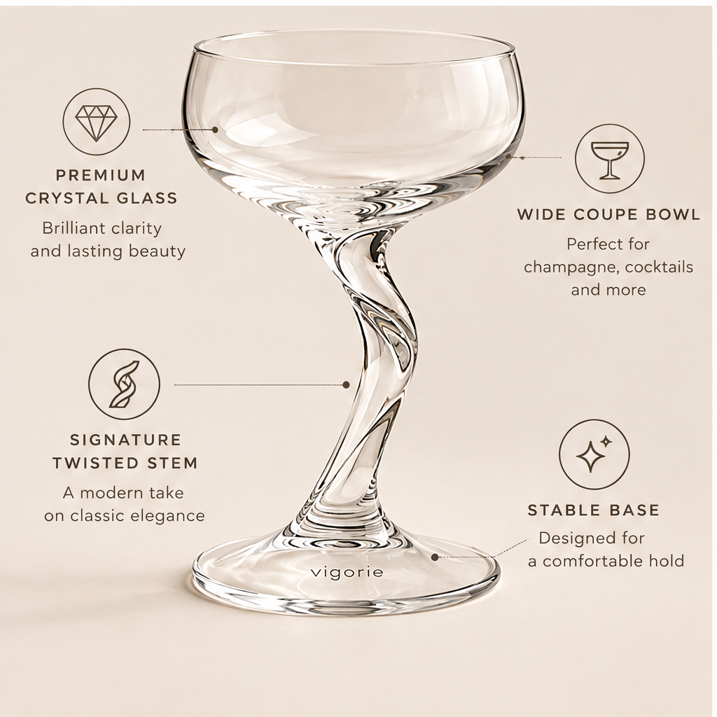 🐰VIGORIE™ Crystal Champagne Coupe Glasses with Twisted Stem