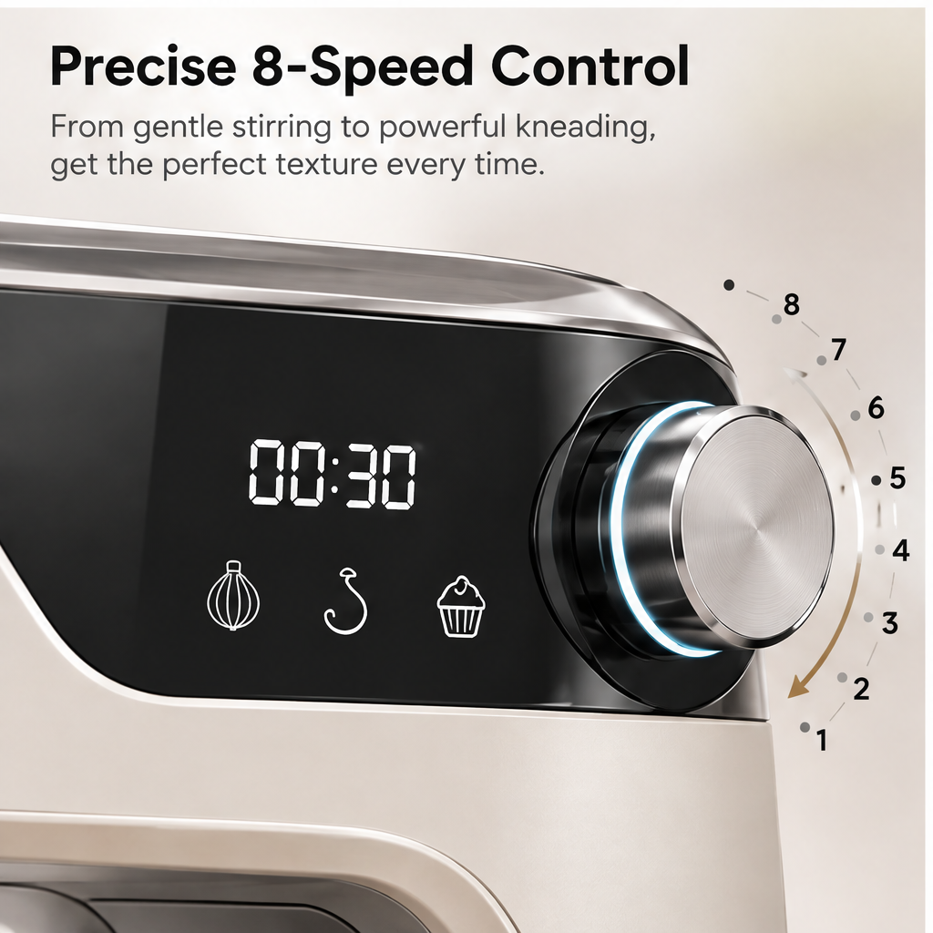 🛡️VIGORIE™ 1000W 5L Stand Mixer with 8-Speed Control