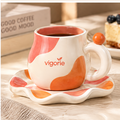 🎁VIGORIE™ Aesthetic Ceramic Coffee Mug and Saucer Set