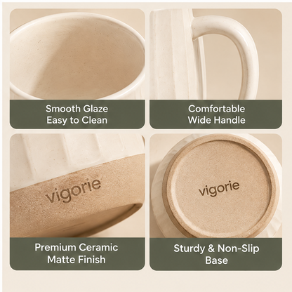 📚VIGORIE™ 16 oz Fluted Ceramic Coffee Mug with Textured Design