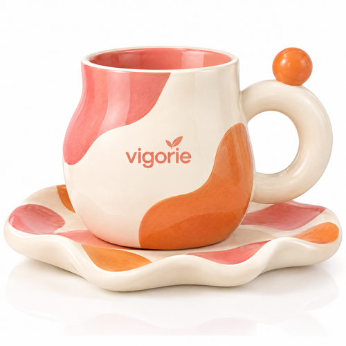 🎁VIGORIE™ Aesthetic Ceramic Coffee Mug and Saucer Set