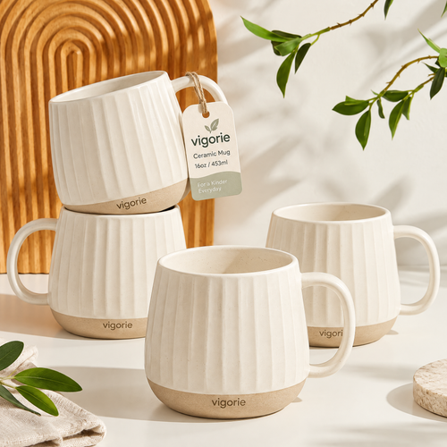 📚VIGORIE™ 16 oz Fluted Ceramic Coffee Mug with Textured Design