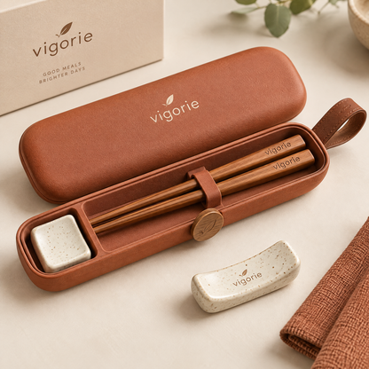 🚀VIGORIE™ Premium Natural Wood Travel Chopsticks Set with Case and Rests