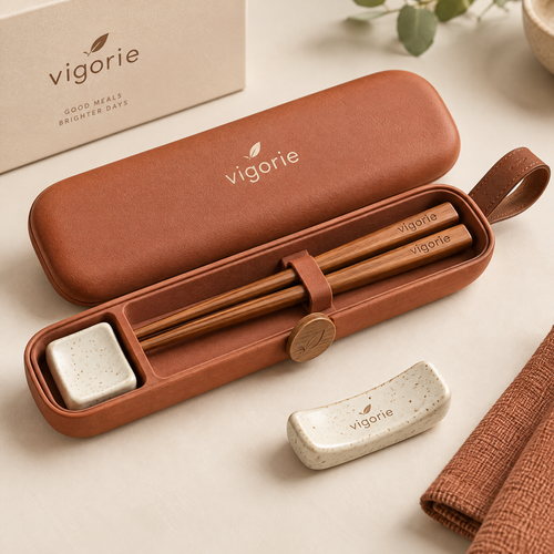 🚀VIGORIE™ Premium Natural Wood Travel Chopsticks Set with Case and Rests