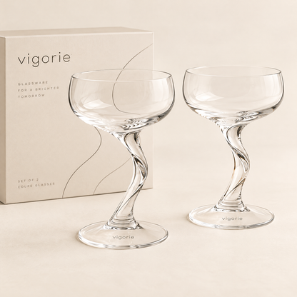 🐰VIGORIE™ Crystal Champagne Coupe Glasses with Twisted Stem